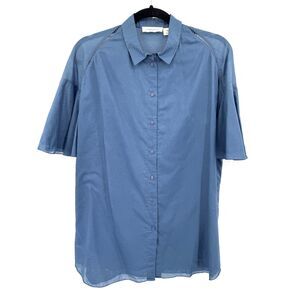 LIEBESKIND Cobalt Blue Lightweight Short Peplum Sleeve Button Down Top Size 2